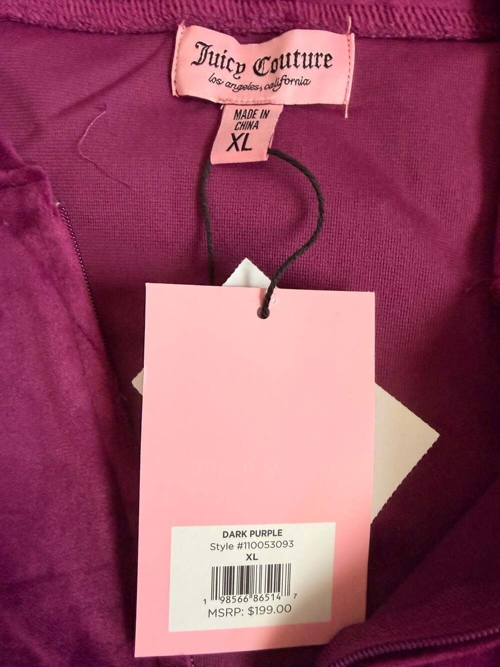 XL Juicy Couture Dark Purple OG Big Bling Velour Tracksuit Set Size XL - Picture 3 of 8